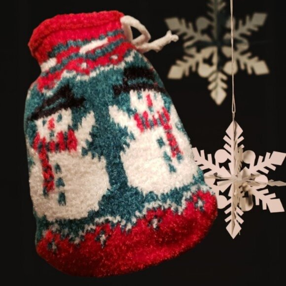 Festive Knitted Drawstring Christmas Stocking Bag  NWOT - Picture 1 of 5